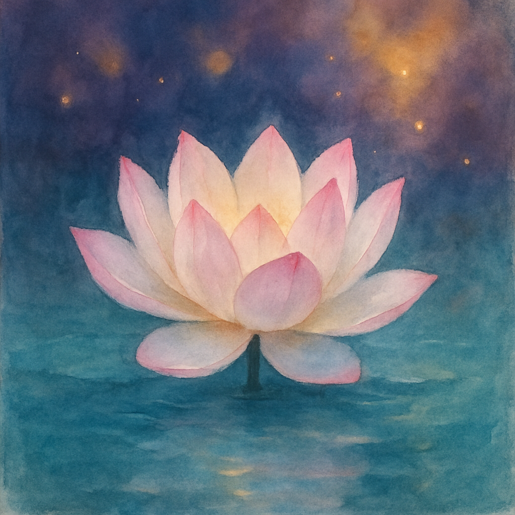 A beautiful lotus flower blooming on calm water
