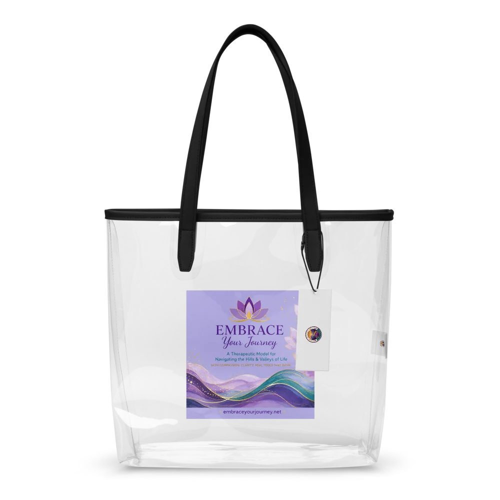 See Through Your Journey Tote 2 — EMBRACE Your Journey Black Clear Tote